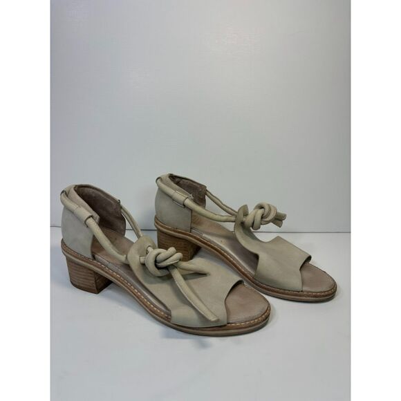 Alpha60 Ayaka Leather Cream Tan Heeled Sandal Knot Detail size 38 7.5 US resort - Picture 3 of 8